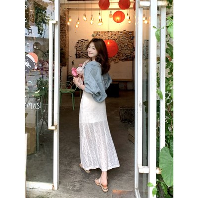 切糕自制小个子春夏白色长裙女气质长款裙子新款镂空吊带连衣裙
