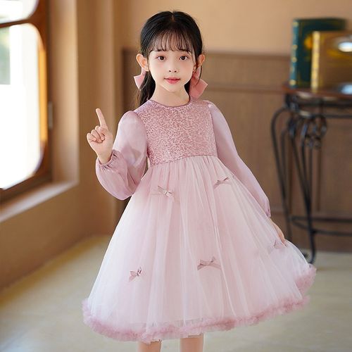 女童春秋连衣裙2025新款洋气女孩网纱公主裙春装儿童长袖蓬蓬纱裙