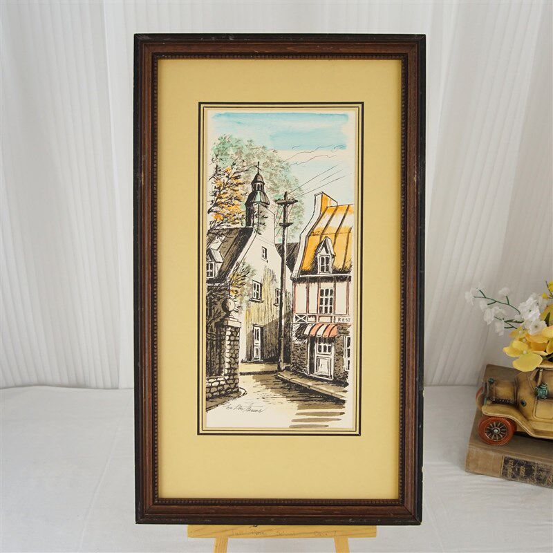 西洋收藏品 实木画框手工填色风景画 欧式复古居家装饰画摆件