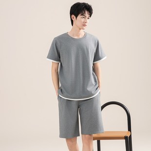 休闲居家大码 宽松时尚 纯棉短袖 2025夏季 套头两件套装 男士 短裤 新款