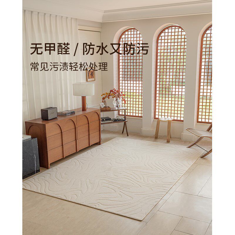 防水客厅地毯现代简约奶油风茶几垫轻奢高级免洗可擦卧室2024新款