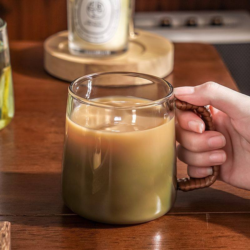 藤编玻璃杯带把手大容量家用耐高温咖啡杯轻奢高级感女杯子办公室,餐饮具,玻璃杯,淘宝优惠券,粉丝福利购,淘宝优惠卷