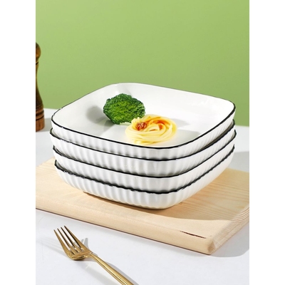 创意8英寸方盘釉下彩陶瓷盘子家用菜盘正方形餐具水果盘北欧风格