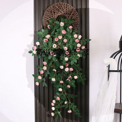 壁挂挂花藤条绿玫瑰花玫瑰装饰遮挡藤墙面上装壁挂墙上花墙壁假植