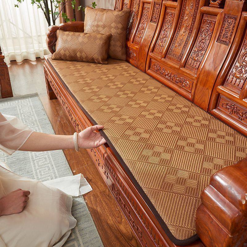 夏季藤席新中式加厚实木质红木沙发坐垫垫子防滑凉椅垫可钉制