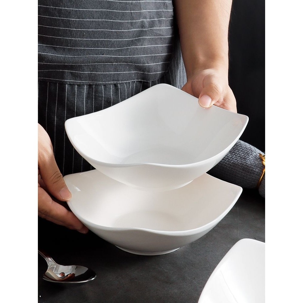 北欧风纯白四角盘子2024新款菜盘家用陶瓷简约感水果沙拉碗,餐饮具,盘,淘宝优惠券,粉丝福利购,淘宝优惠卷