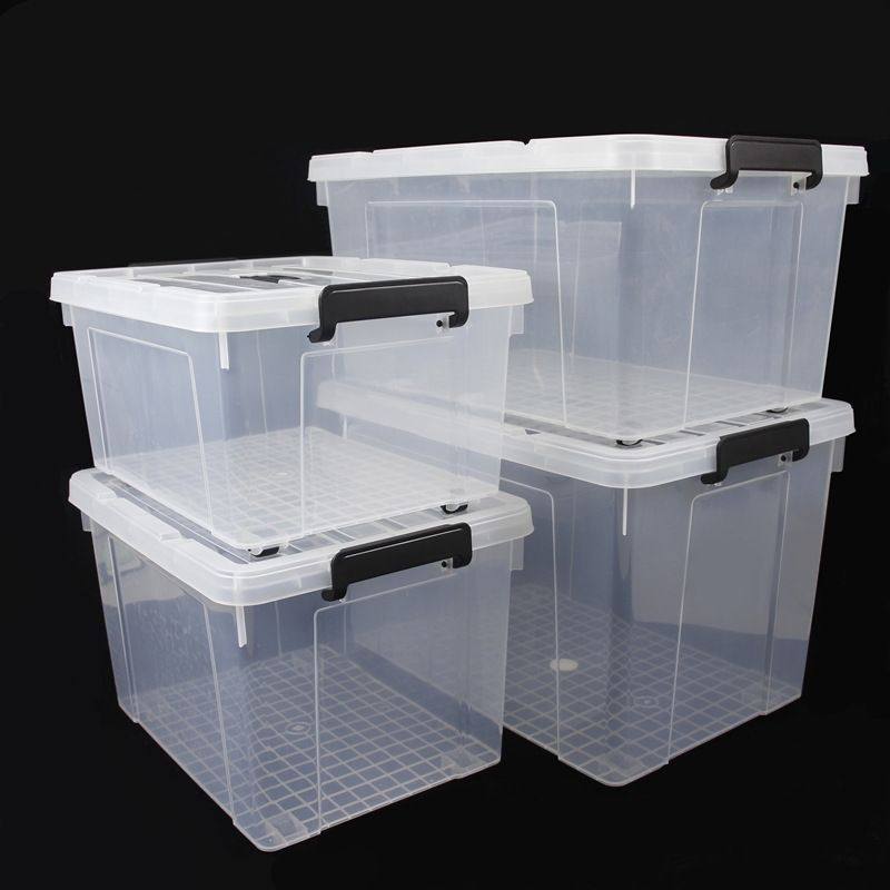透明收纳箱特大号加厚塑料储物箱家用衣服玩具整理箱有盖带轮箱子