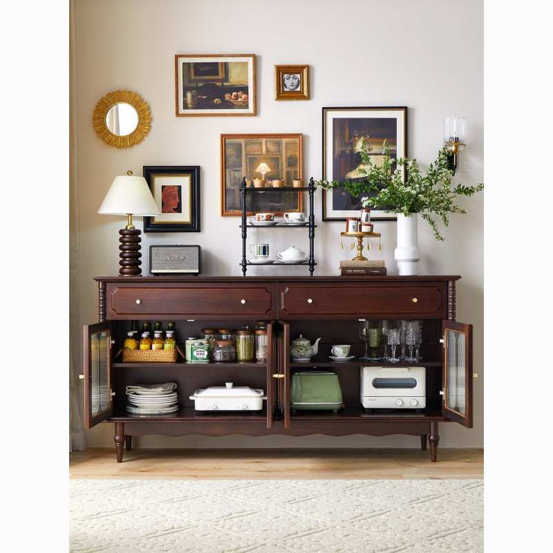 美式复古实木餐边柜法式客厅厨房储物柜一体靠墙边柜置物柜茶水柜