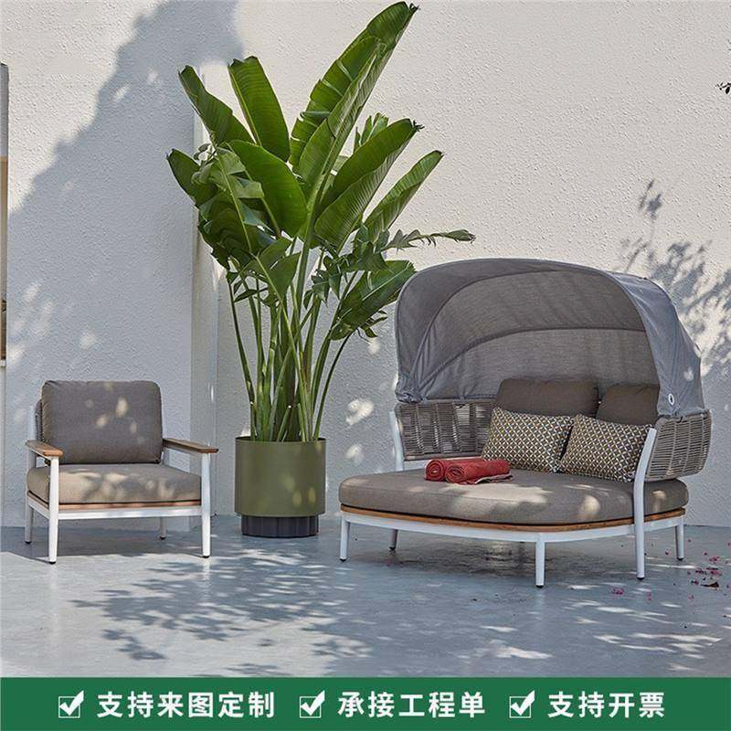 户外沙发庭院室外花园沙发酒店阳台露天民宿防水茶几柚木沙发家具