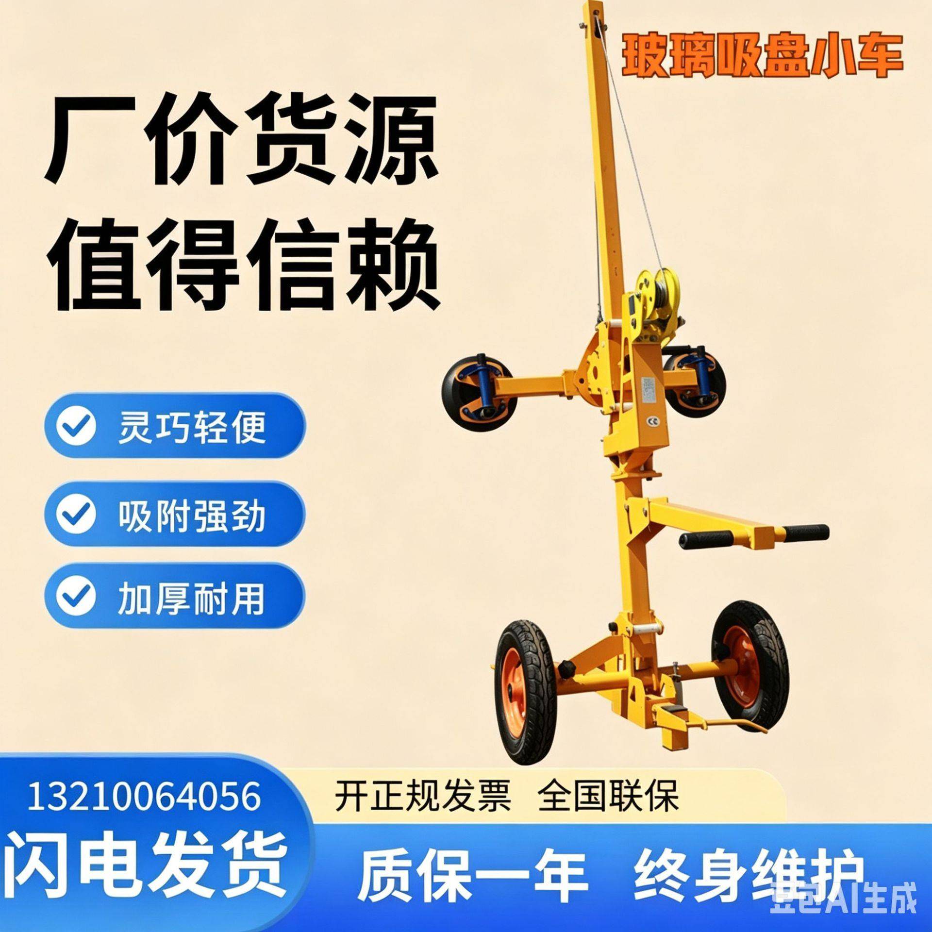 手摇玻璃搬运小车安全吸附可达2.5米手动操作简机身小巧灵便 - 实物图