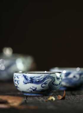晴先生博物馆幽蓝神采仿古手作元青花单杯手绘主人杯普洱杯收口杯
