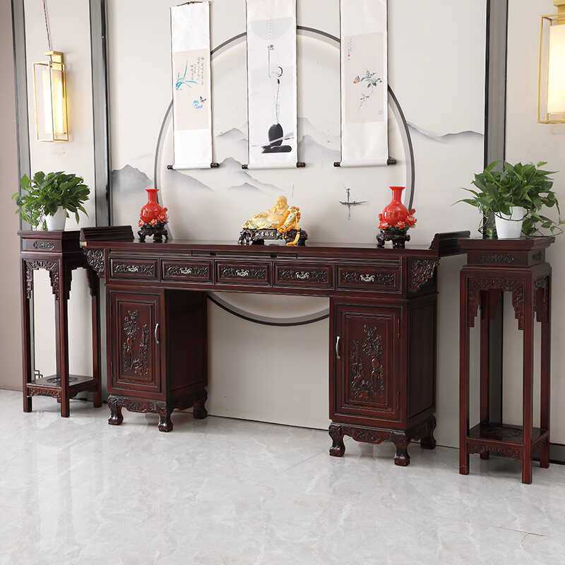 农村中式神台实木中堂供桌六件套客厅堂屋家具条案八仙桌供台