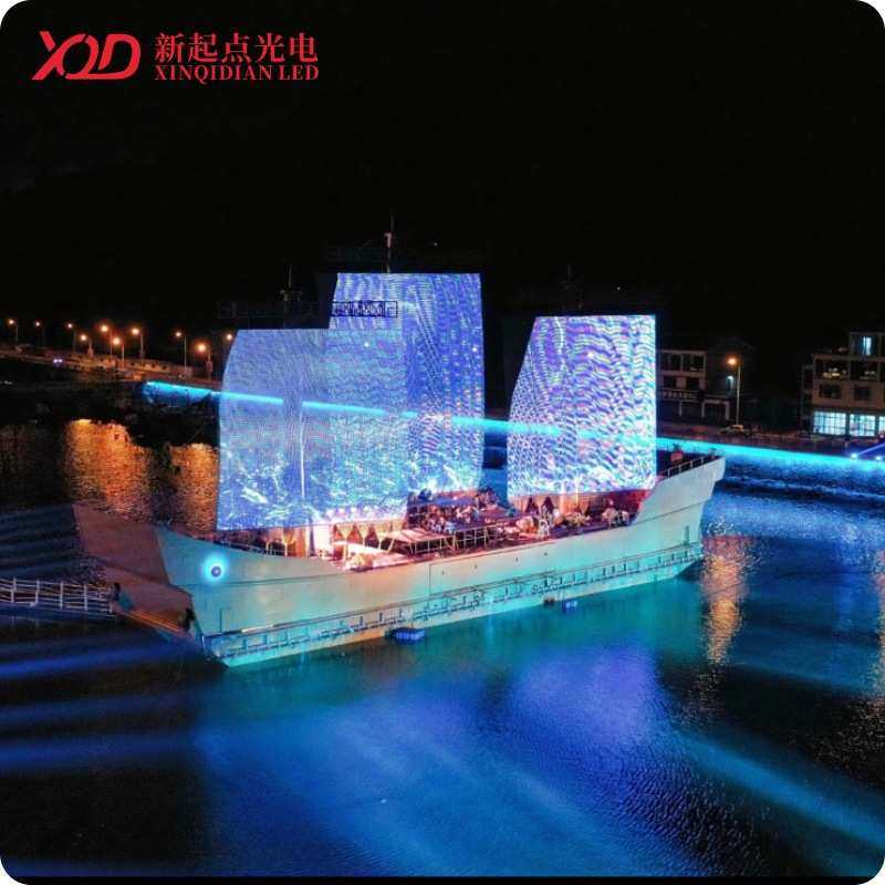 LED网格屏高清H2020三灯P62.5DMX512长供电24V柔性透明像素网格屏