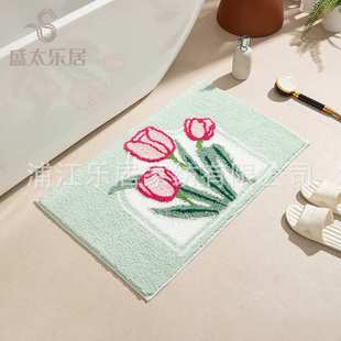 超细纤维地垫超柔吸水浴室垫床边防滑脚垫可机洗跨境郁金香花朵门