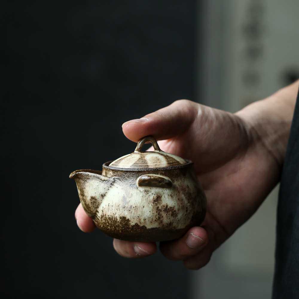 陶艺家系列纯手作粉引茶壶柴烧壶日式复古手抓壶宝瓶粗陶茶壶茶具