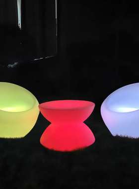 无线遥控七彩LED发光胶凳 户外广场公园装饰灯 白色塑胶凳