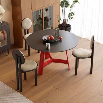 意式极简圆形岩板餐桌椅组合小户型家用现代简约客厅洽谈桌子