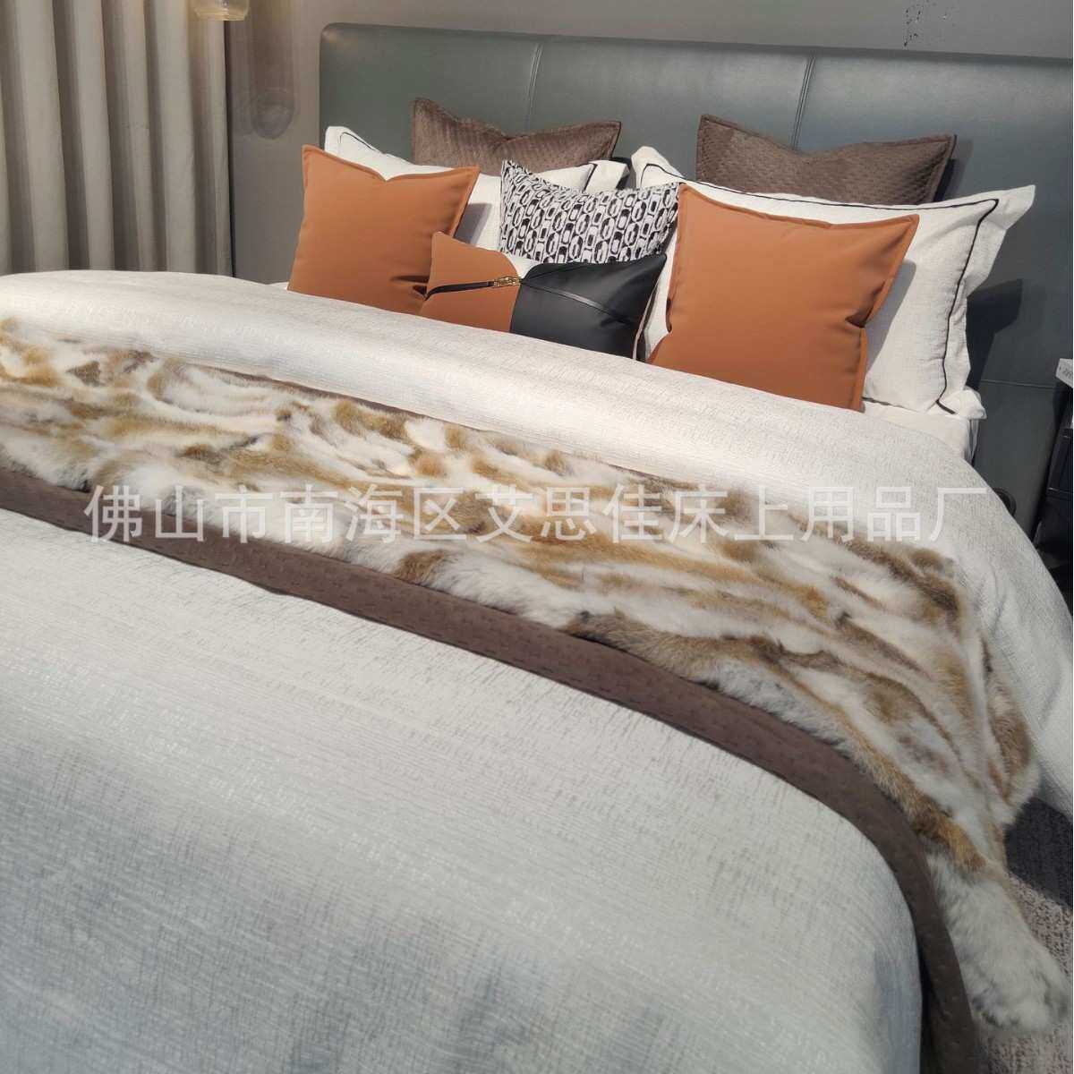 轻奢现代样板间床品售楼部样板房软装摆场极简床品可定多件套