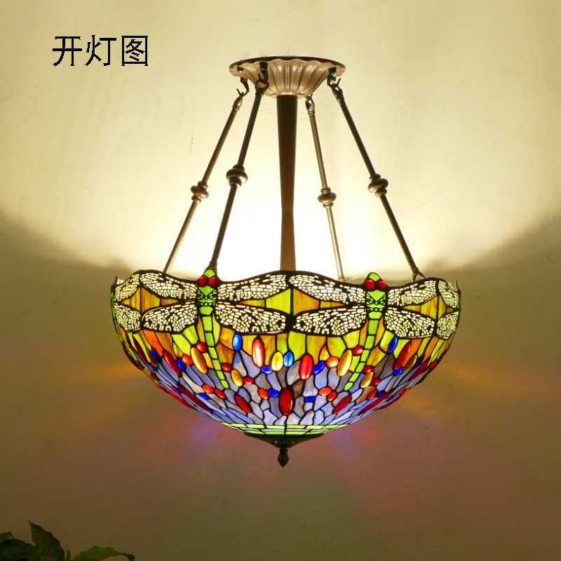 铁艺吊灯 现代简约蒂凡尼彩色吊灯 蜻蜓客厅反吊灯 灯饰厂家复古