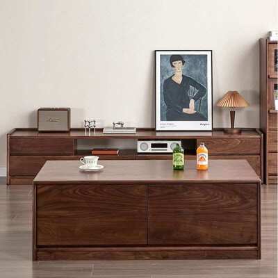 北美黑胡桃木茶几简约实木客厅整装电视柜组合原木四抽茶台极简