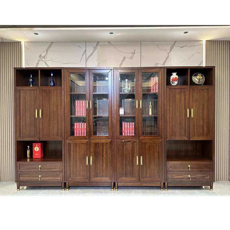 新中式办公桌贴乌金木皮董事长总裁大班台现代简约老板桌办公家具