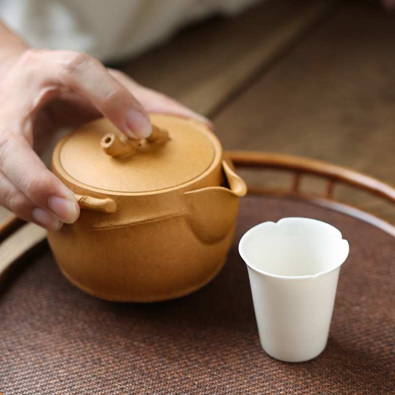 玩物集 手抓紫砂壶 手工紫砂手捏壶 泡茶碗紫砂盖碗 泡碗绿茶粗陶