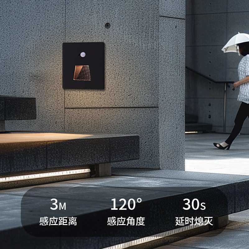 户外室内智能感应过道墙角楼梯磁吸面板86盒调光地脚灯人体感应
