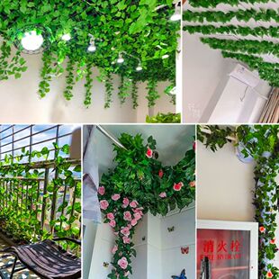 葡萄叶藤条吊顶绿树叶子花藤绿植物假花藤蔓塑料管道缠绕绿叶