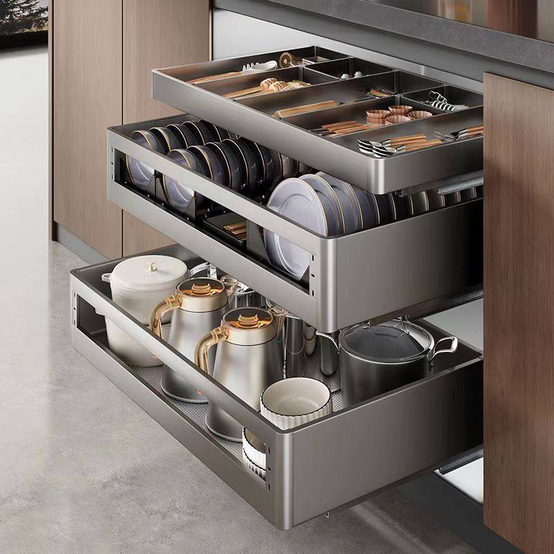 多层拉篮厨房双层碗柜304不锈钢抽拉式内置碗架收纳碗碟篮其他,基础建材,导轨,淘宝优惠券,粉丝福利购,淘宝优惠卷
