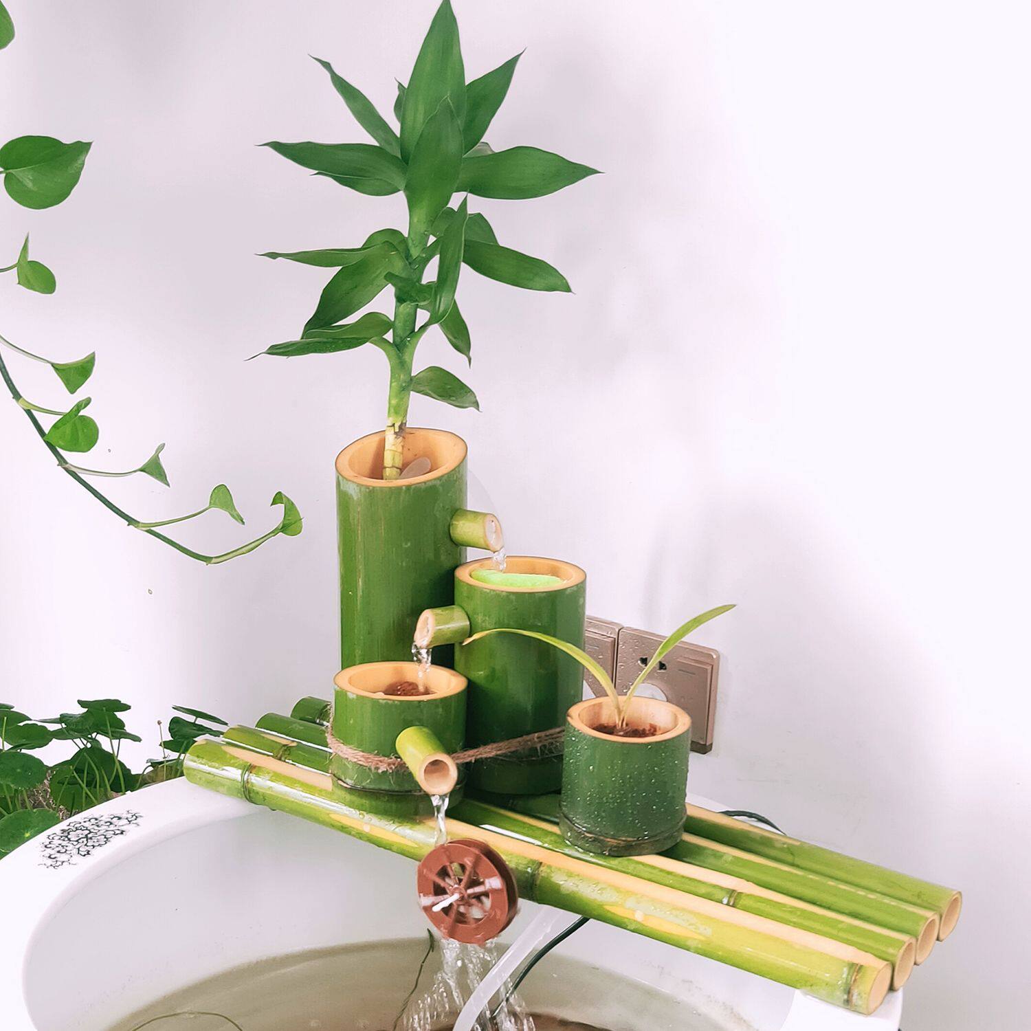 竹子流水摆件鱼缸循环过滤器器增氧加湿造景养鱼设备