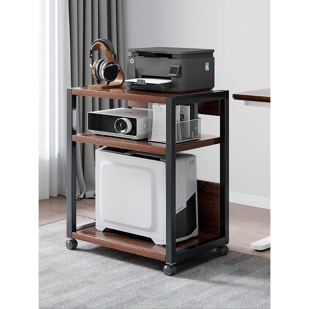 打印机置物架落地办公室多层移动收纳铁艺整理柜工位电脑主机托架