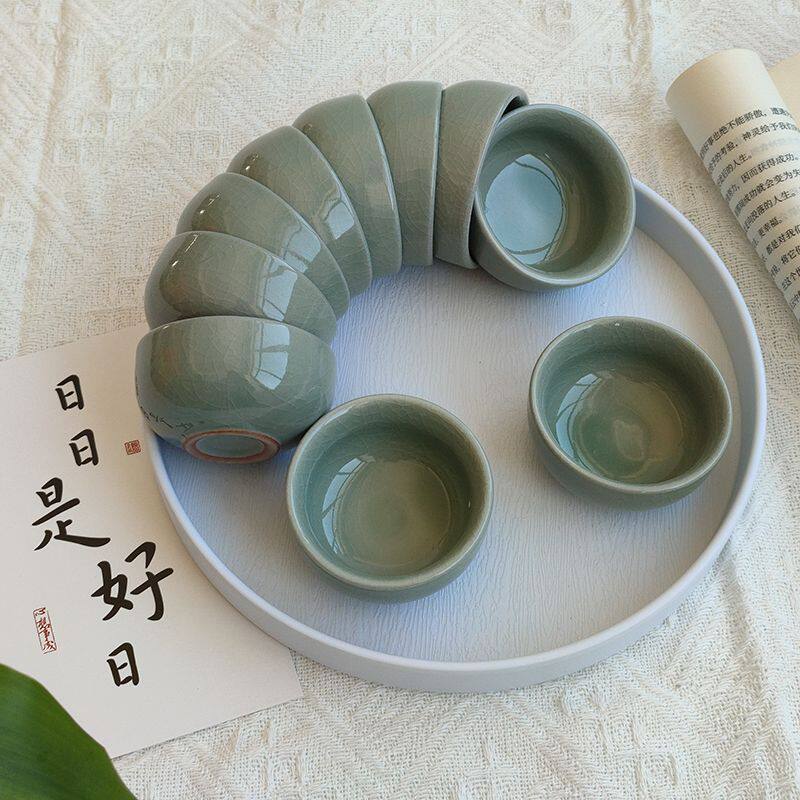 陶瓷茶杯茶盏小杯子10个装哥窑开片纹小号家用酒店客厅喝茶具