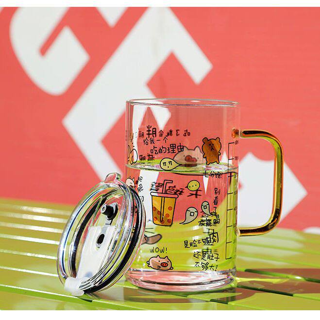 大容量玻璃杯带盖家用超大杯子办公室刻度吸管牛奶杯1000ml