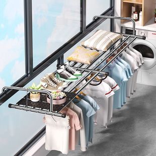 免安装窗外伸缩晾衣架晾鞋架阳台晾衣晒被子神器挂衣架折叠置
