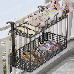 阳台晒鞋子神器防盗窗护栏衣架双层悬挂篮窗户窗台室外晒晾鞋架子