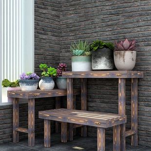 花架防腐木碳化阶梯置物架多层阳台落地室内户外绿萝实木花盆架子