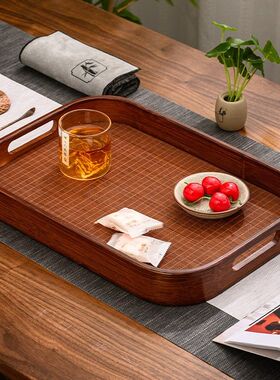 圆形长方形家用托盘放茶杯盘高级竹制O餐盘咖啡杯收纳托盘