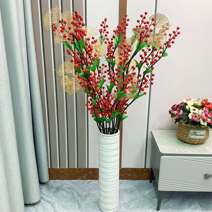 发财果红果花瓶仿真花假花摆件摆设客厅落地装饰品红浆果乔迁