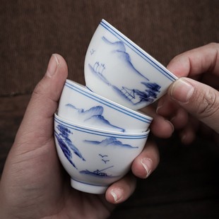 青花瓷手绘茶杯套装 家用陶瓷功夫小茶杯主人杯品茗杯茶具茶盏E18