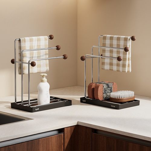 厨房抹布沥水架多功能不锈钢置物架家用台面洗碗布海绵收纳挂架子