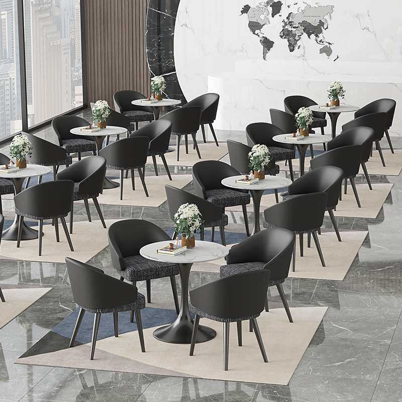 意式轻奢皮布餐椅现代简约家具饭桌椅子酒店餐厅咖啡厅休闲靠背椅