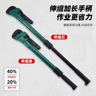 鲁威伸缩式加力管钳工业级油田专用管子钳加力重型加长杆油田管钳