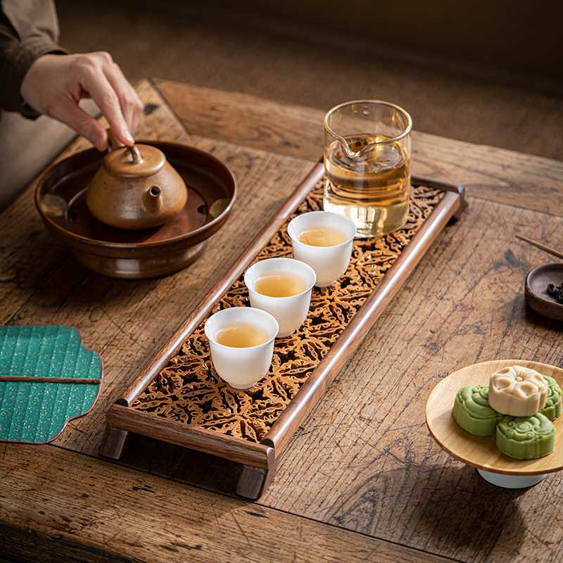 胡桃木茶盘沥水盘核桃干泡小茶台茶杯托中古风茶杯架子茶具收纳架