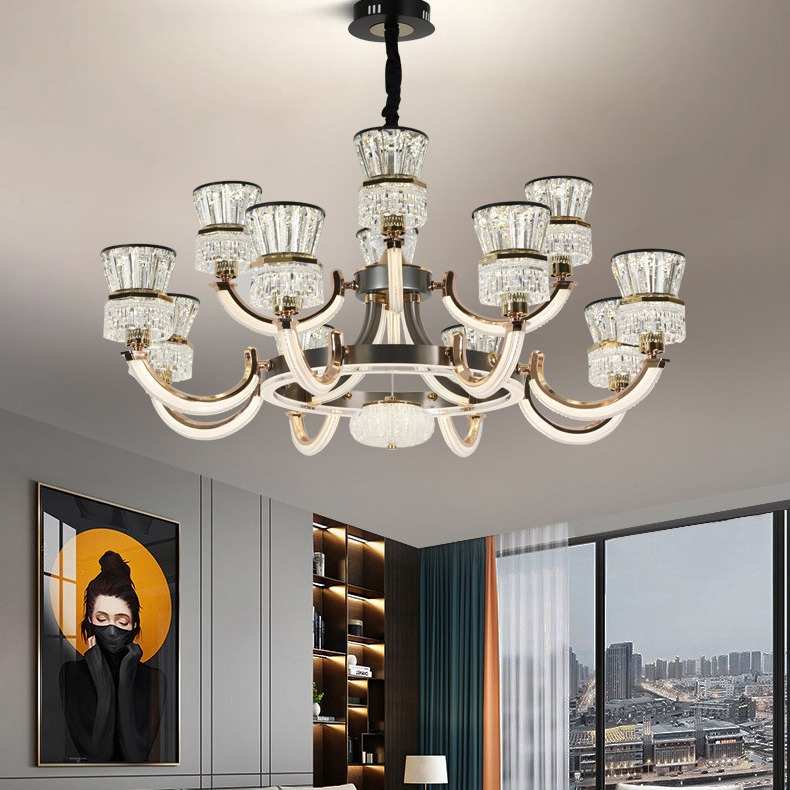 客厅吊灯臂发光2024年新款大气现代豪华轻奢主灯具全屋水晶灯