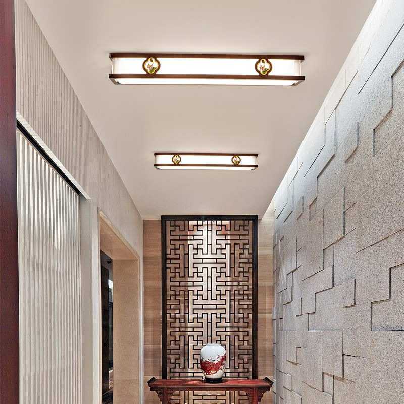 新中式餐厅长条吸顶灯过道实木金丝檀长方形led灯芯茶室书房9509