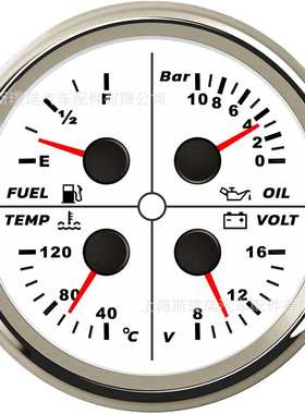 85mm改装车船通用油位表油压表0-10Bar水温表电压表4合一多功能表