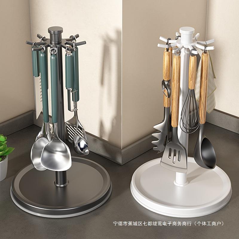 厨房锅铲置物架台面可旋转家用挂勺子铲子架子免打孔厨具收纳整理
