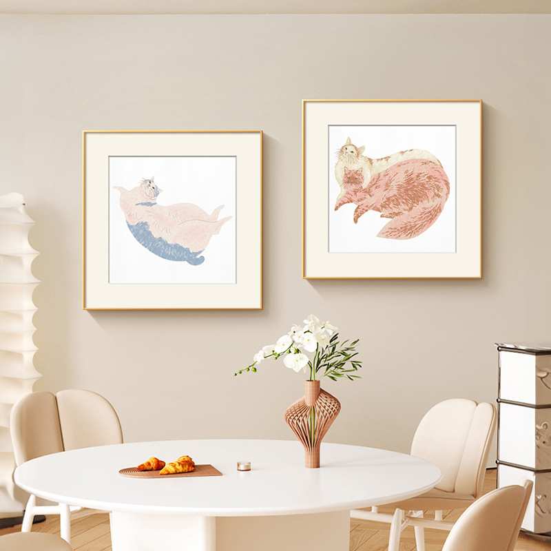 北欧儿童房可爱猫咪装饰画现代文艺温馨客厅背景挂画玄关入壁画