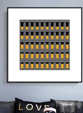 现代简约书房装饰画黄色建筑简约设计师挂画抽象几何正方形墙壁画