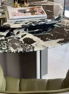 极简餐厅家用设计师天然奢石1.35米圆形餐桌黑色天然大理石餐桌